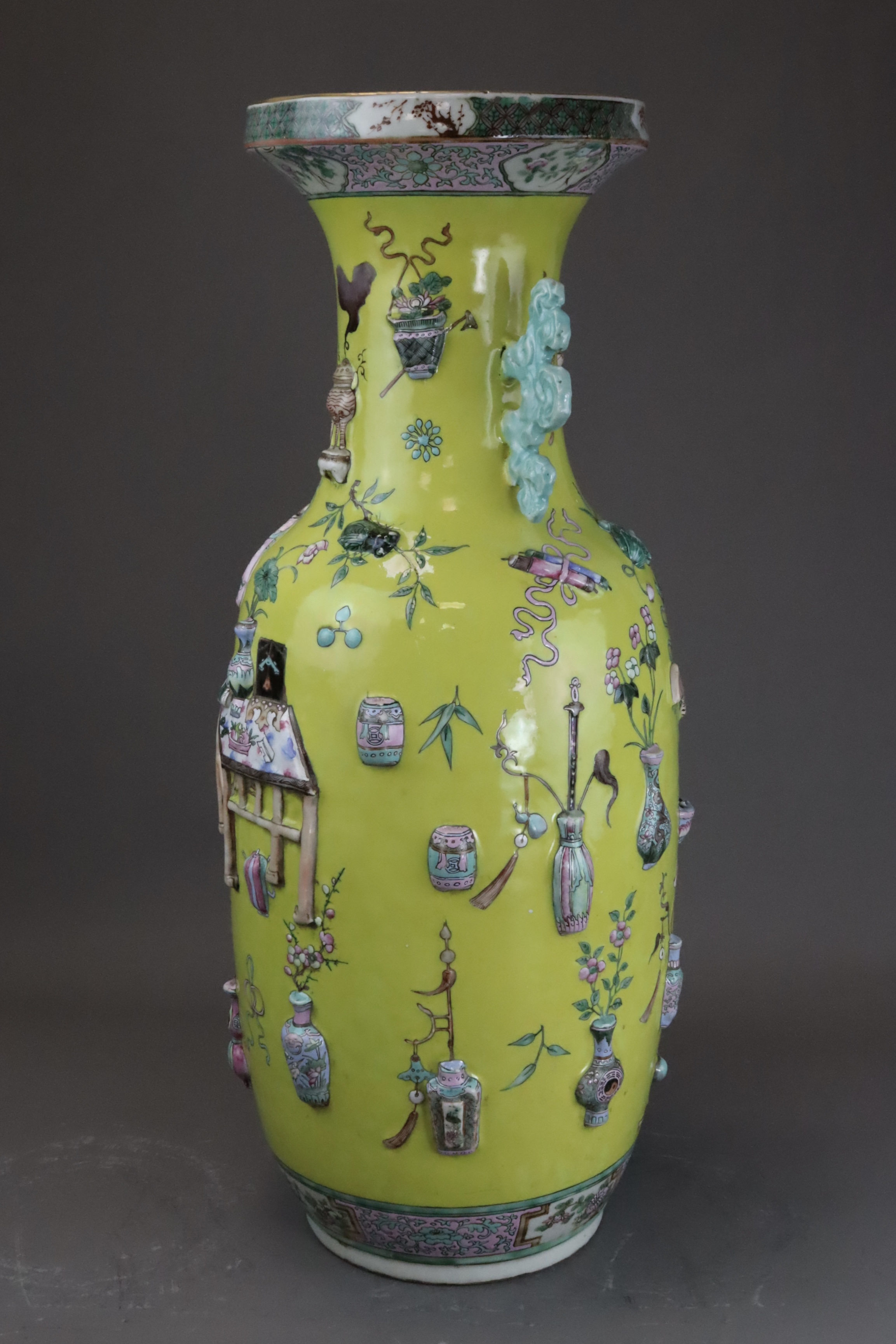 A Large Yellow Ground Moulded Vase, 19th century, - Image 5 of 14