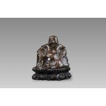 A Seated Inlaid Bronze Budai, Qing dynasty,