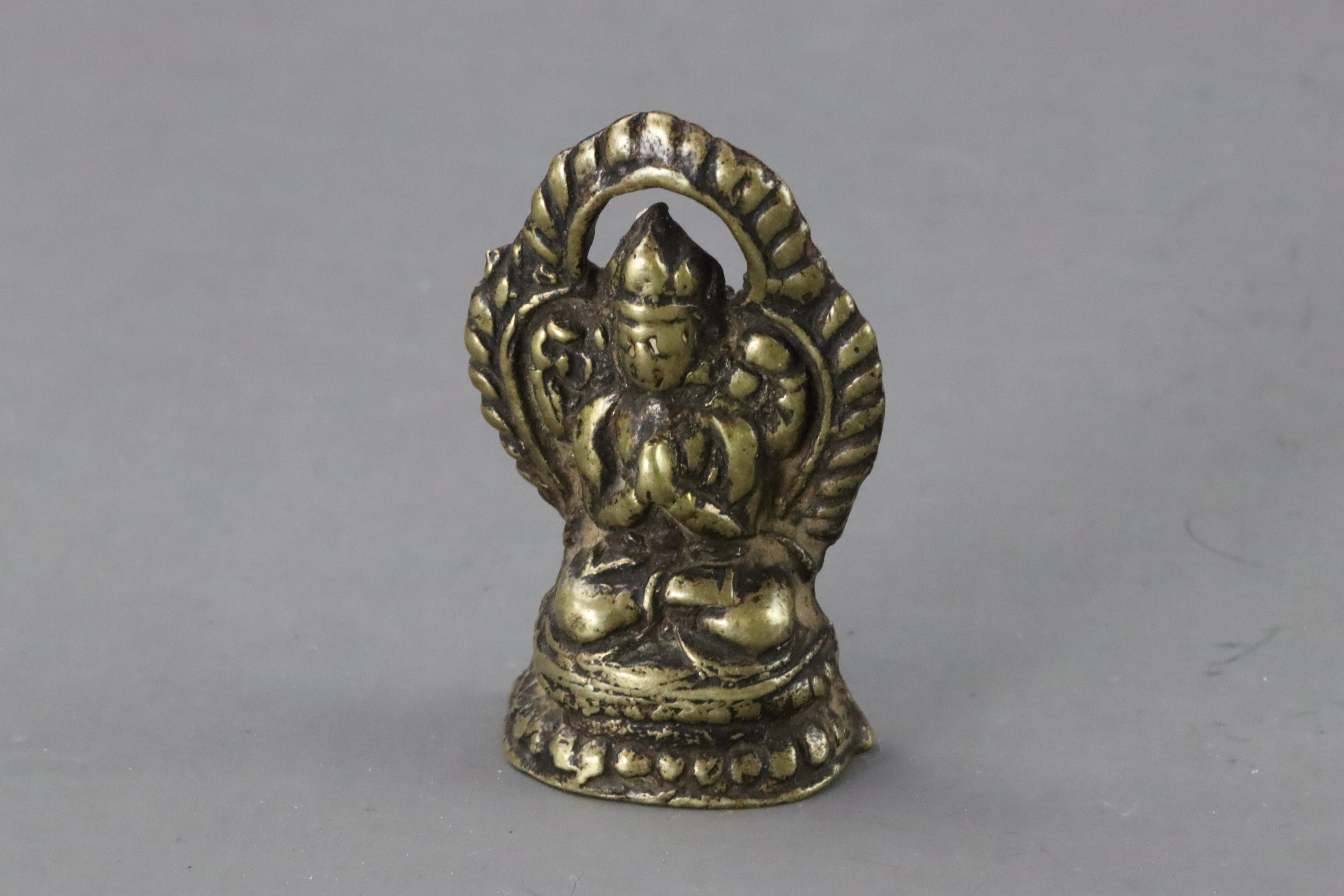 Six moulded Pottery Tsa Tsa, Qing dynasty, A Miniature Bronze seated Bodhisattvas, and a copper Gau, - Image 4 of 18