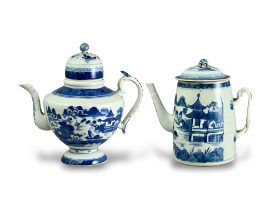 Two 'blue Canton' teapots and covers, early 19th century