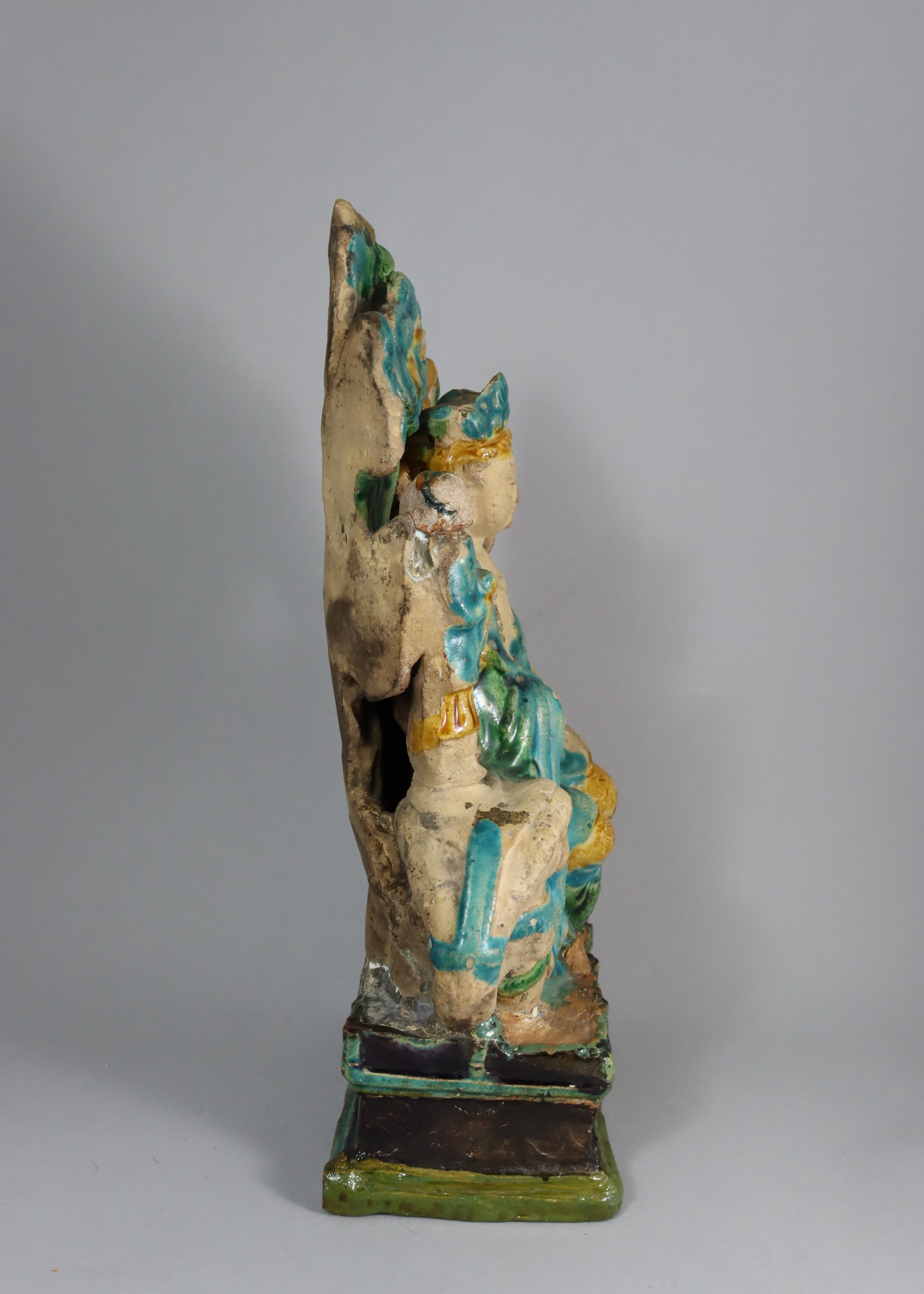 A Glazed Pottery Figure of Bodhisattva seated on an Elephant, Ming dynasty, - Image 4 of 5