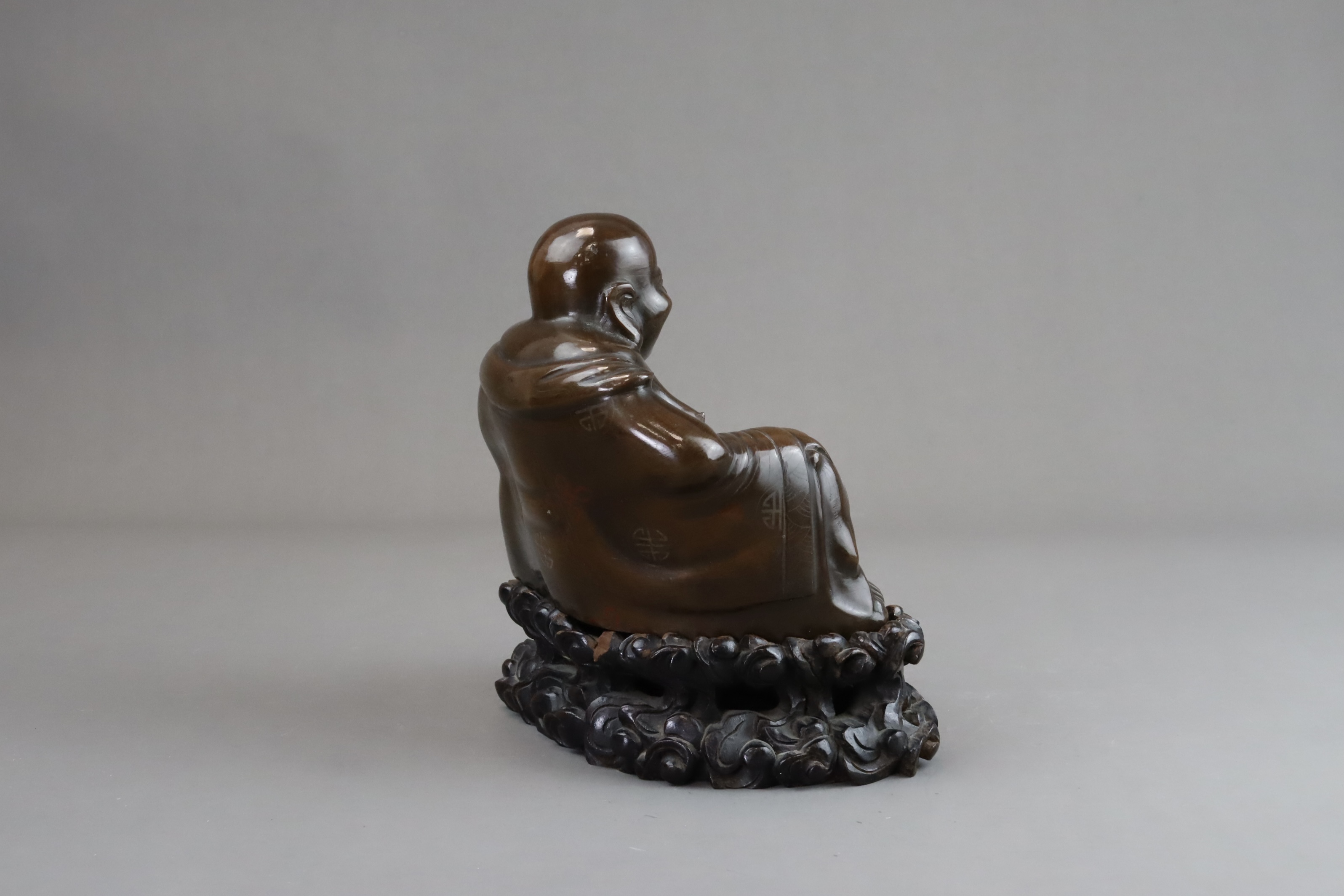 A Seated Inlaid Bronze Budai, Qing dynasty, - Image 6 of 9