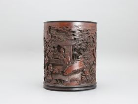 A Carved Bamboo Brushpot, signed and with one seal