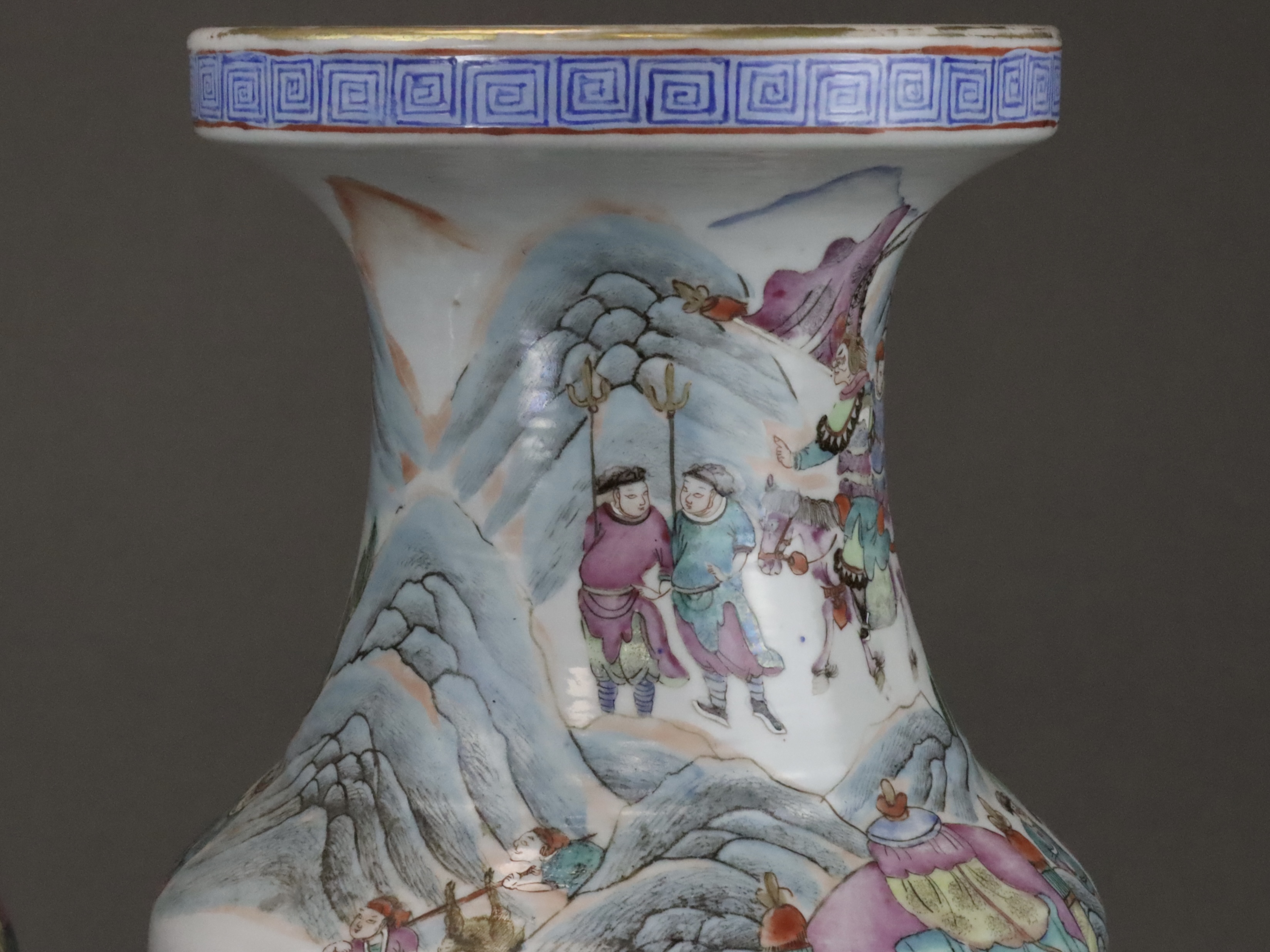 A Pair of 'famille rose' Warrior Vases, 19th century, - Image 15 of 18