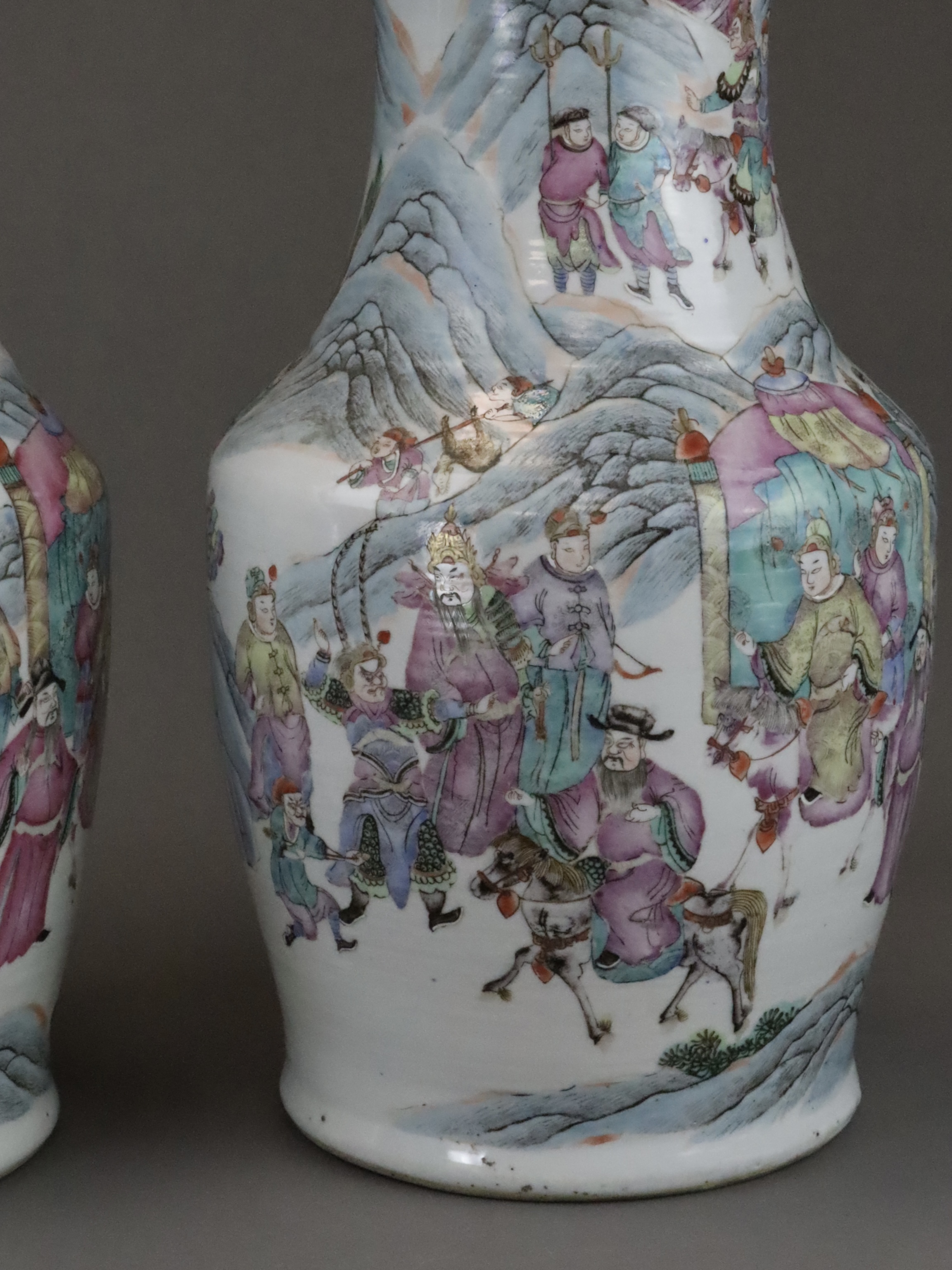 A Pair of 'famille rose' Warrior Vases, 19th century, - Image 13 of 18