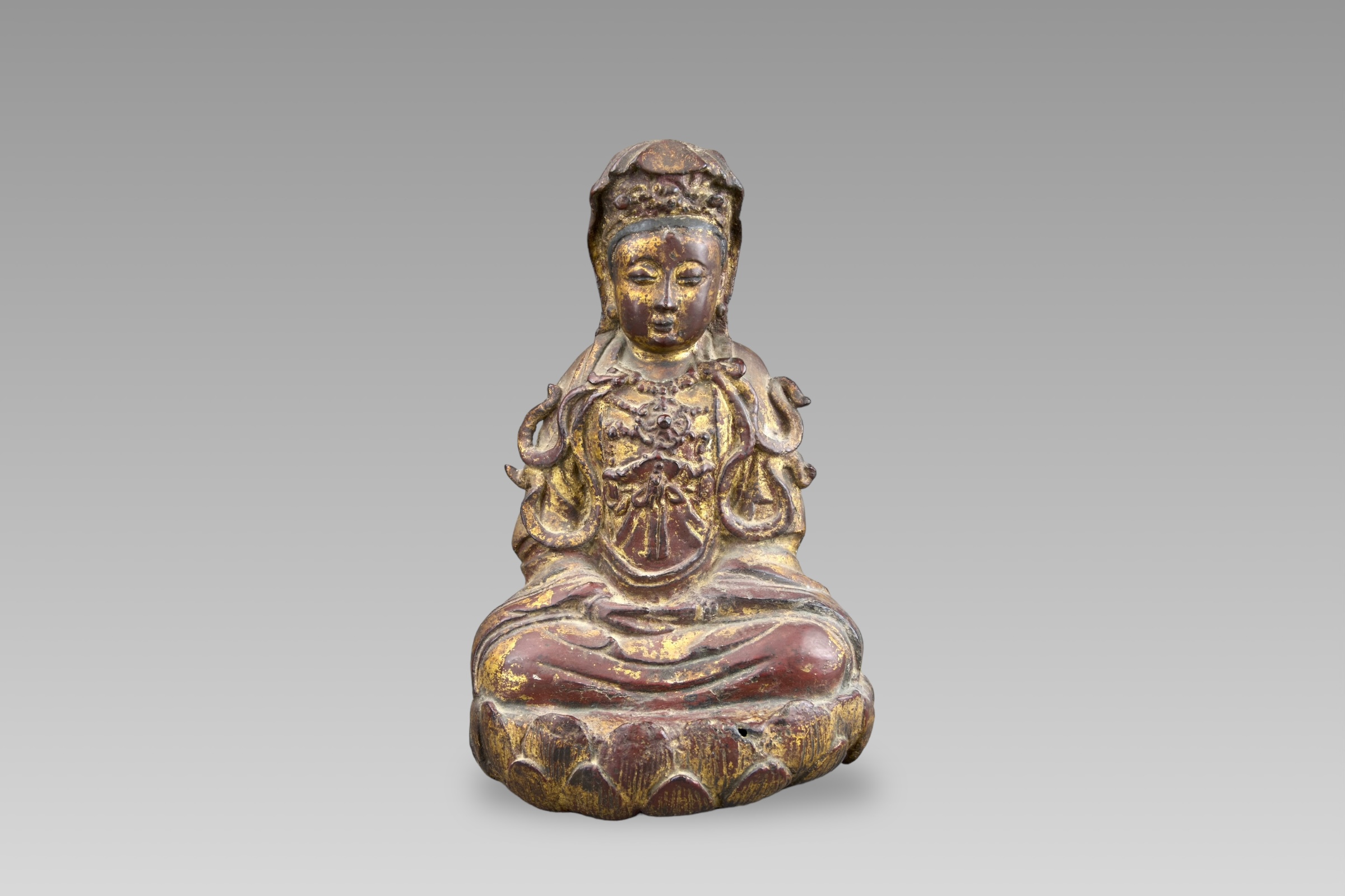 A Lacquered Bronze Seated Guanyin, Ming dynasty,