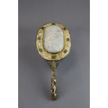 A Good Jade-Set Gilt Metal Mirror, c.1900, the jade 18th century