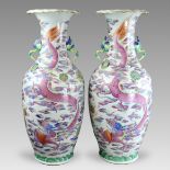 A Large Pair of 'famille rose' Dragon Vases, 19th century,