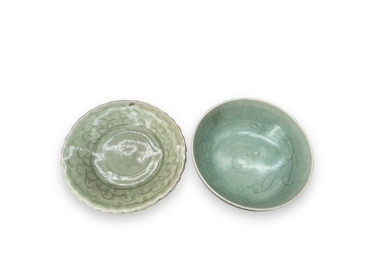 A Carved Celadon Dish and Bowl, Song dynasty and later