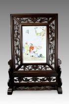 A Porcelain Panel with Figures, mounted as a Tablescreen, Republic period,