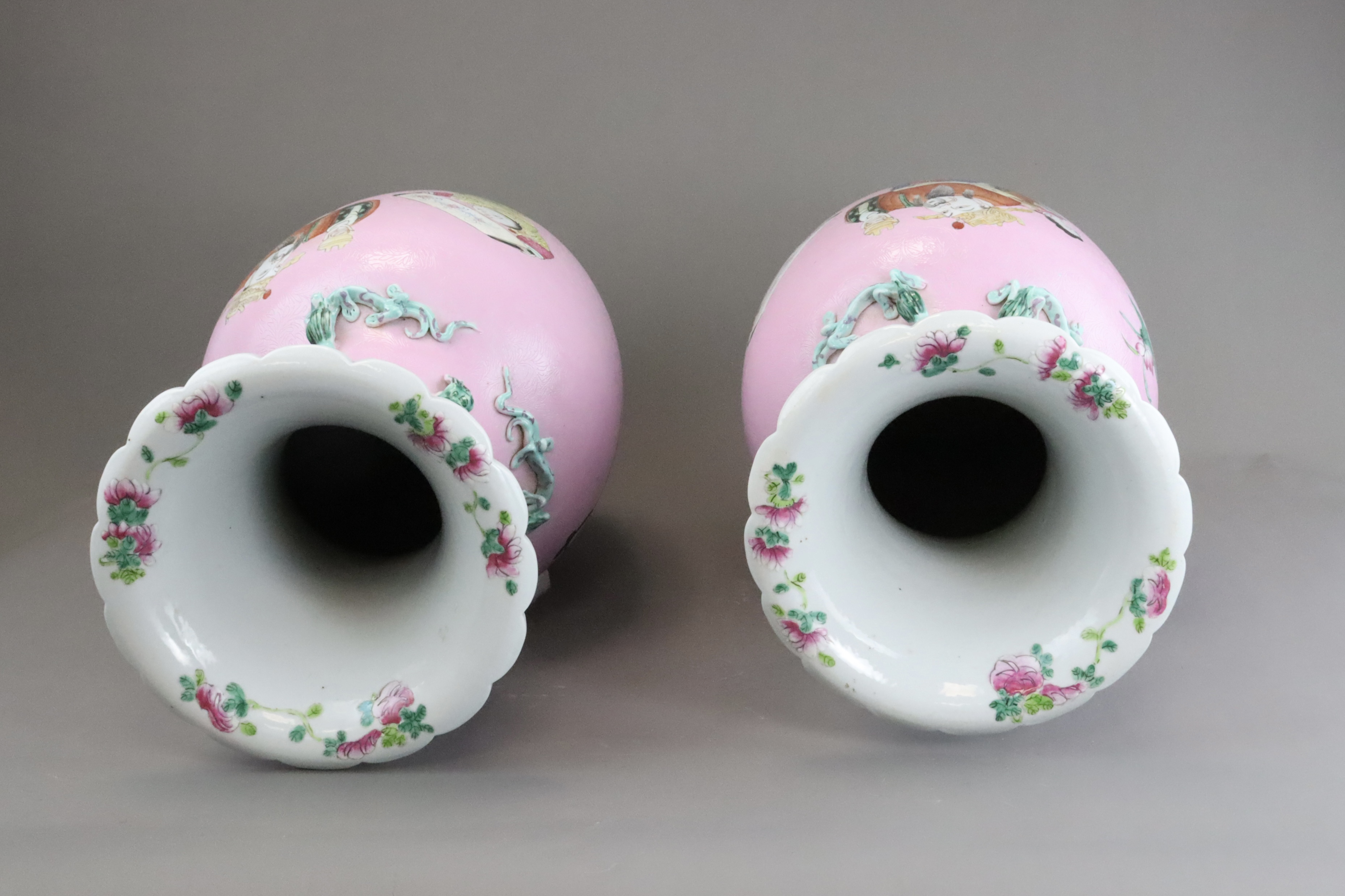 A Good Pair of Pink ground Vases with Immortals, 19th century, - Image 9 of 14