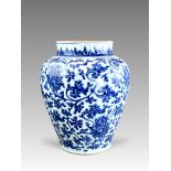 A Blue and White Lotus Scroll Jar, Kangxi,