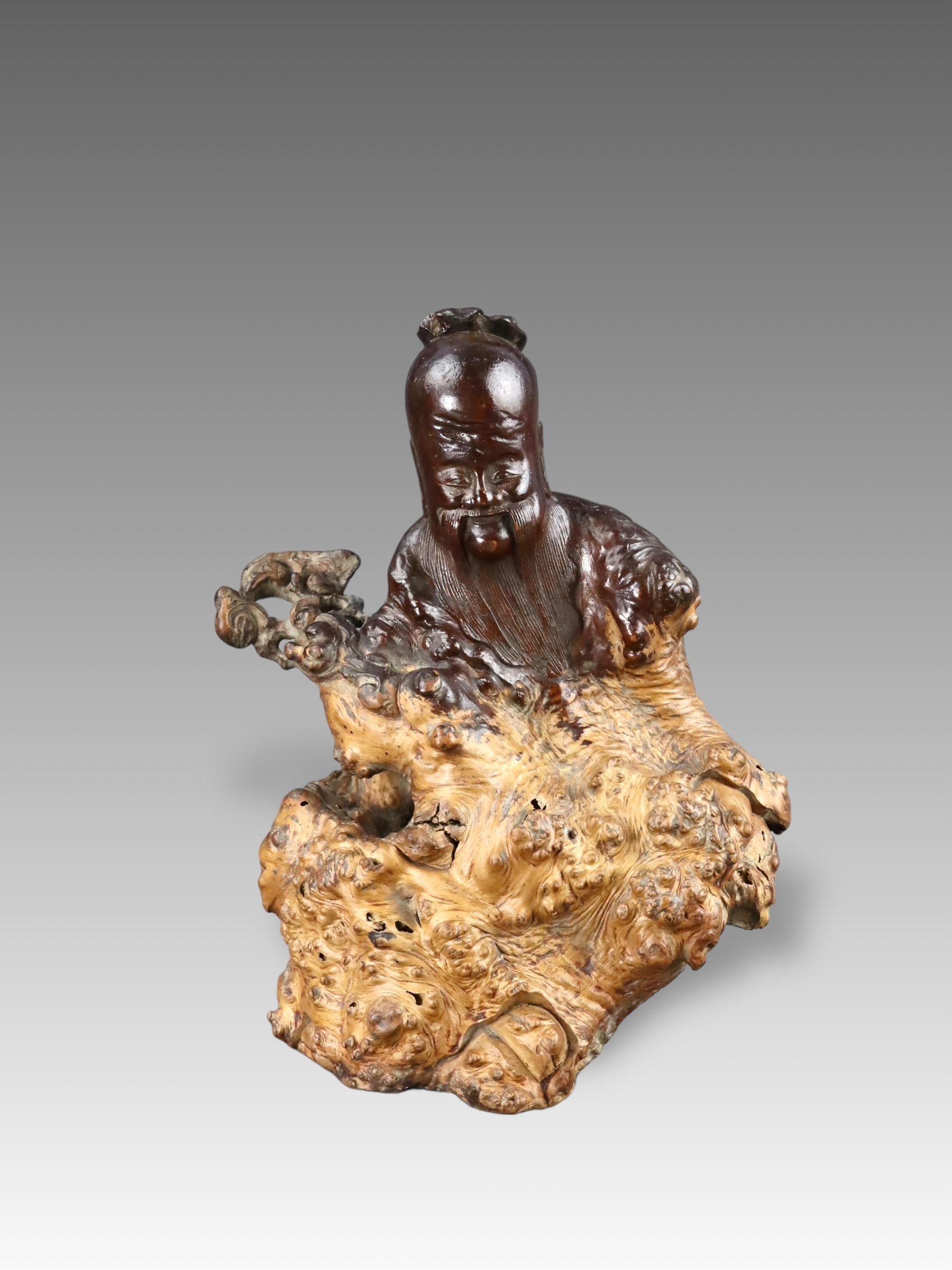 A Root Wood Carving of Shoulao, Qing dynasty