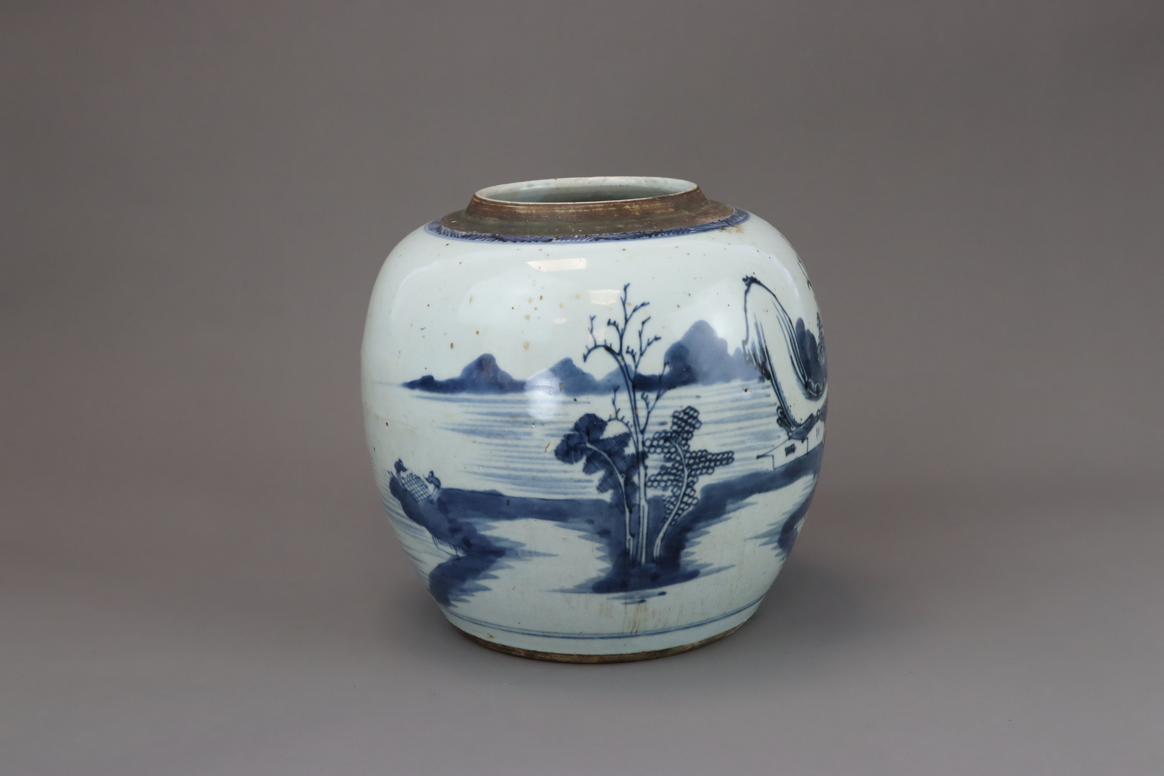 A Blue and White Landscape Ginger Jar, mid Qing, - Image 8 of 8