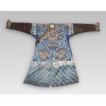 A Blue ground Embroidered Nine Dragon Robe, Jifu, c. 1900,