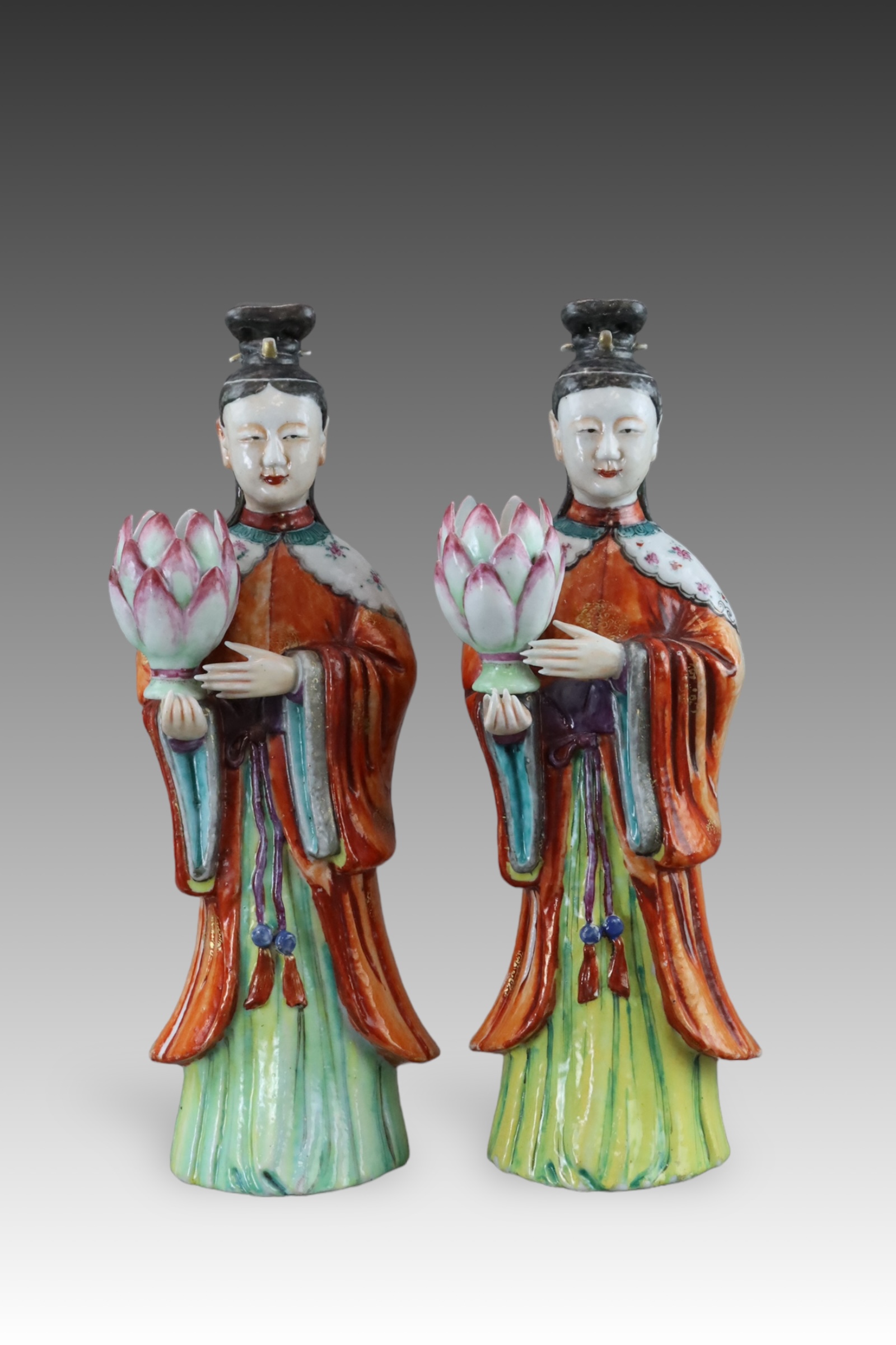 A Pair of 'famille rose' Ladies, Qianlong