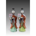 A Pair of 'famille rose' Ladies, Qianlong