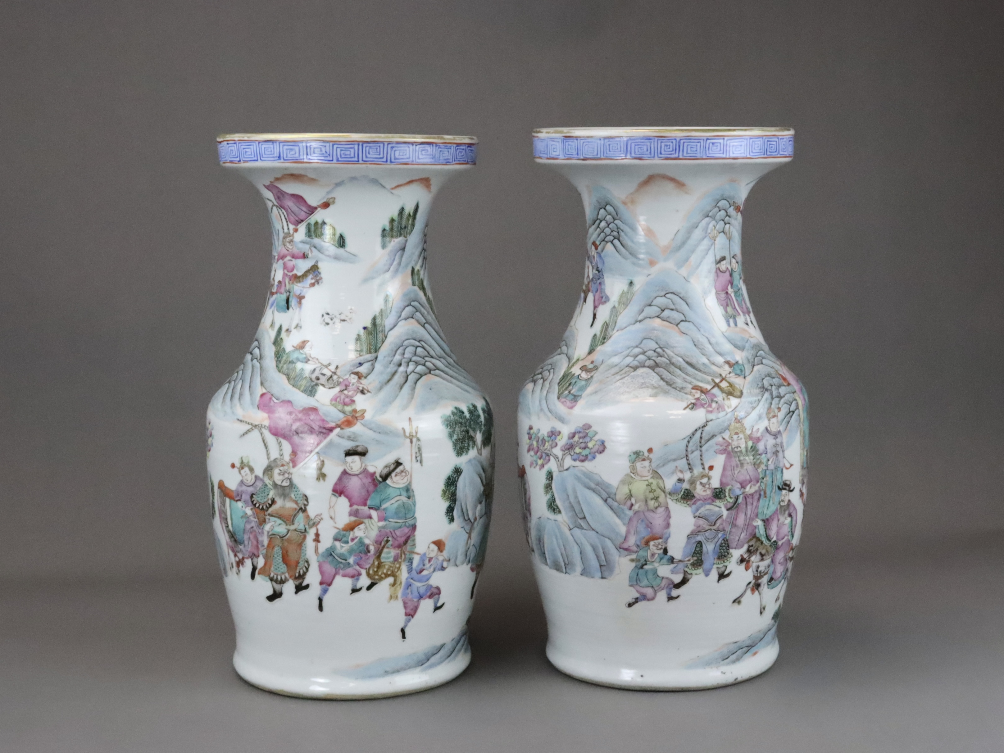 A Pair of 'famille rose' Warrior Vases, 19th century, - Image 9 of 18