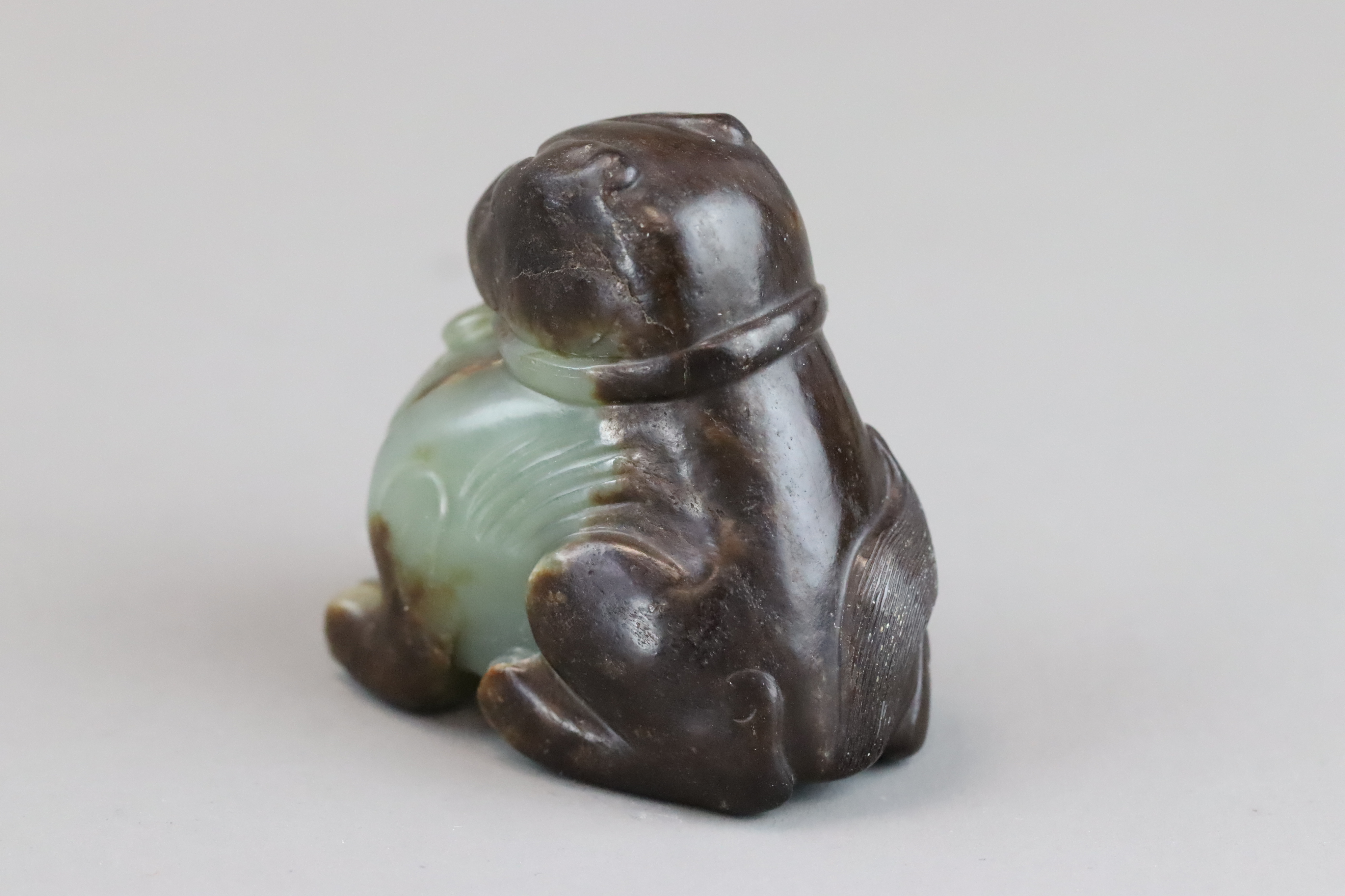A Green and Brown Jade Seated Lion, Ming dynasty, - Image 7 of 10