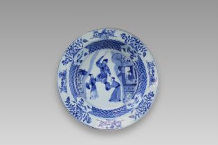 A Blue and White Figural Plate, Kangxi