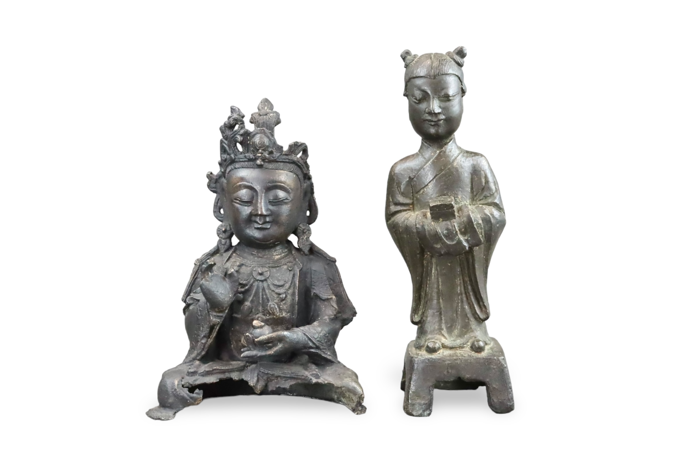 A Bronze Seated Bodhisattva, and a Standing Acolyte, Ming dynasty