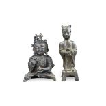 A Bronze Seated Bodhisattva, and a Standing Acolyte, Ming dynasty