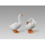 A Pair of White glazed Geese, Qing dynasty, 