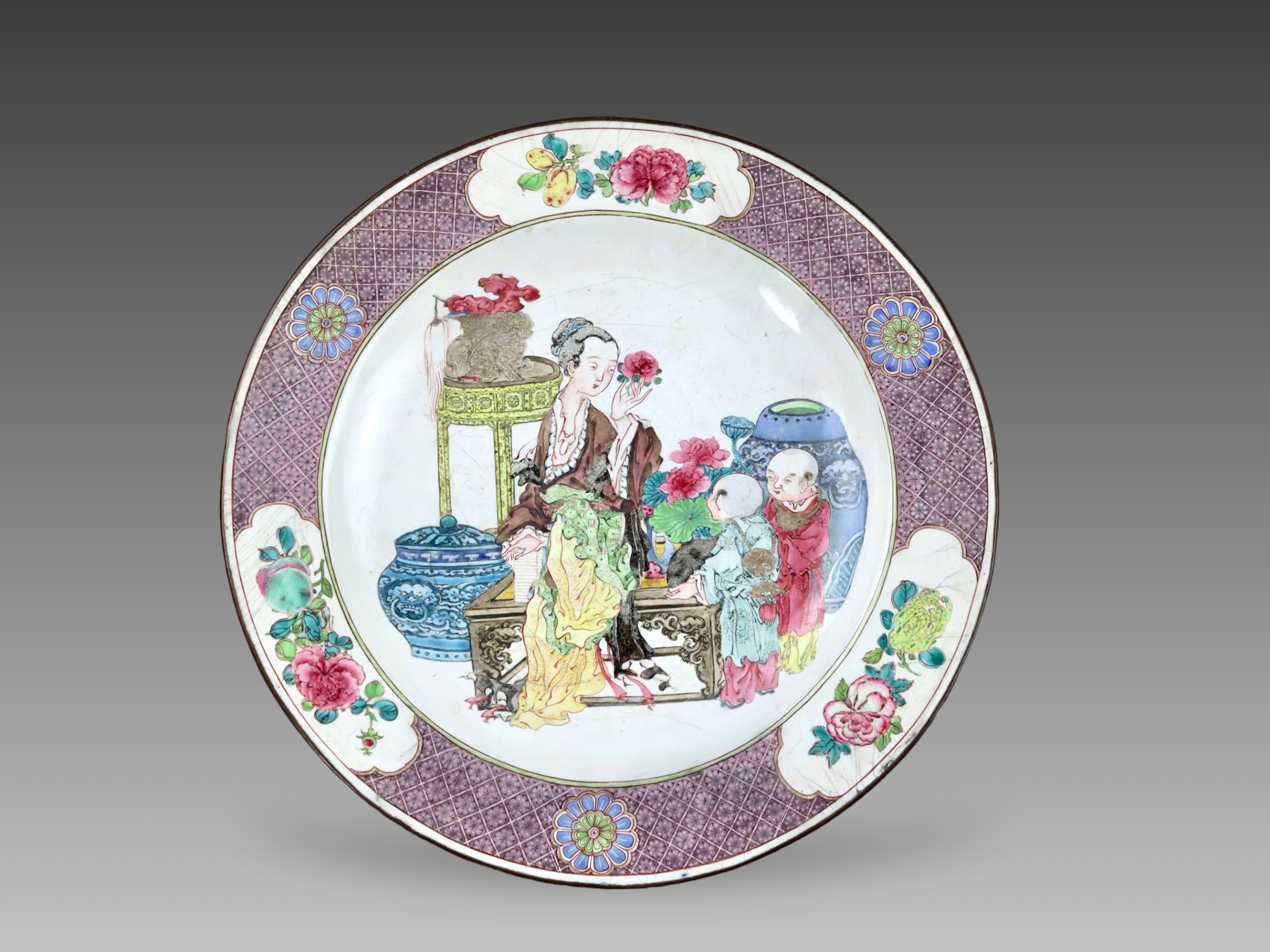 A Ruby Back Canton Enamel 'Ladies' Plate, Yongzheng