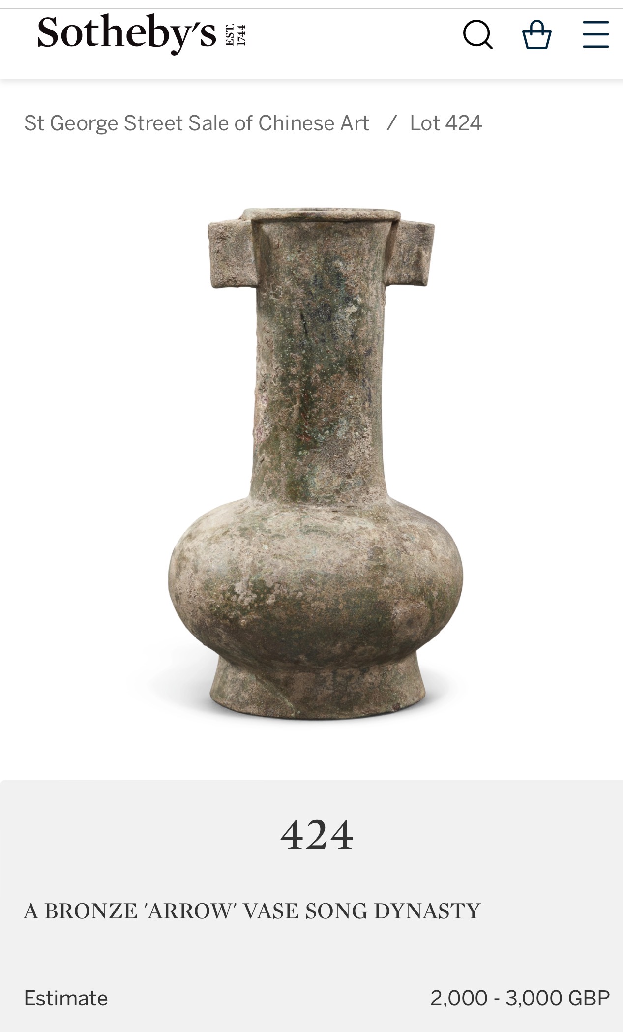 A Bronze 'Arrow' Vase, Song dynasty - Image 9 of 9