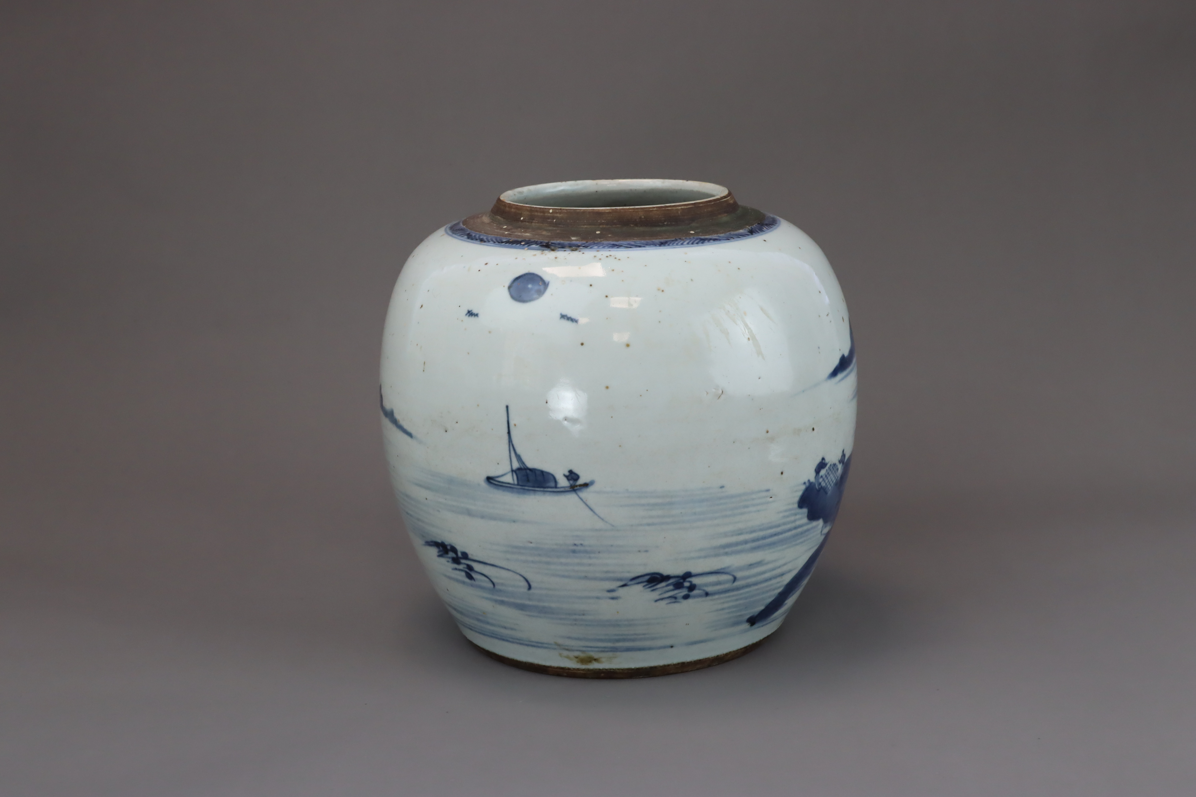 A Blue and White Landscape Ginger Jar, mid Qing, - Image 4 of 8