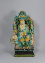 A Glazed Pottery Figure of Bodhisattva seated on an Elephant, Ming dynasty,