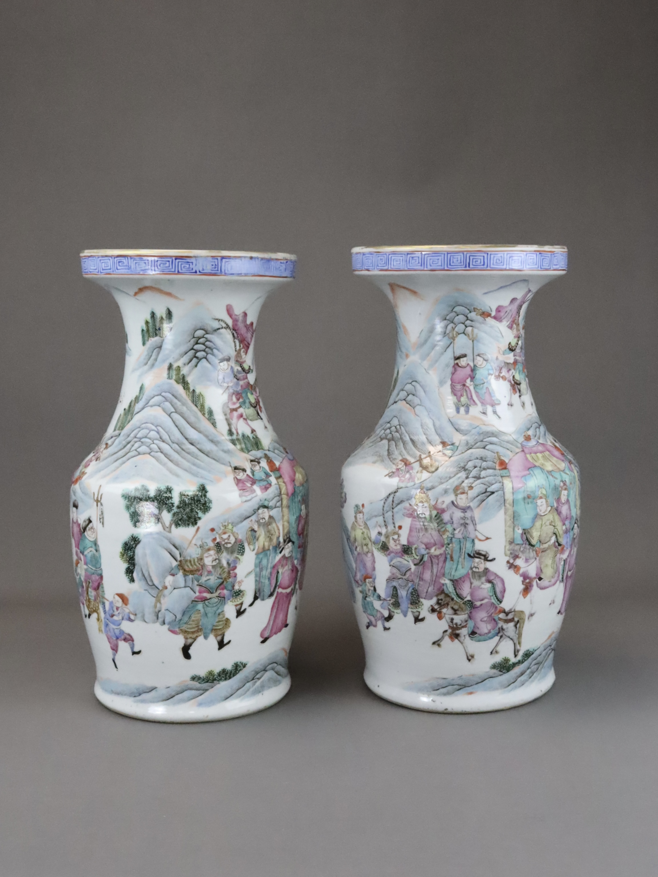 A Pair of 'famille rose' Warrior Vases, 19th century, - Image 12 of 18