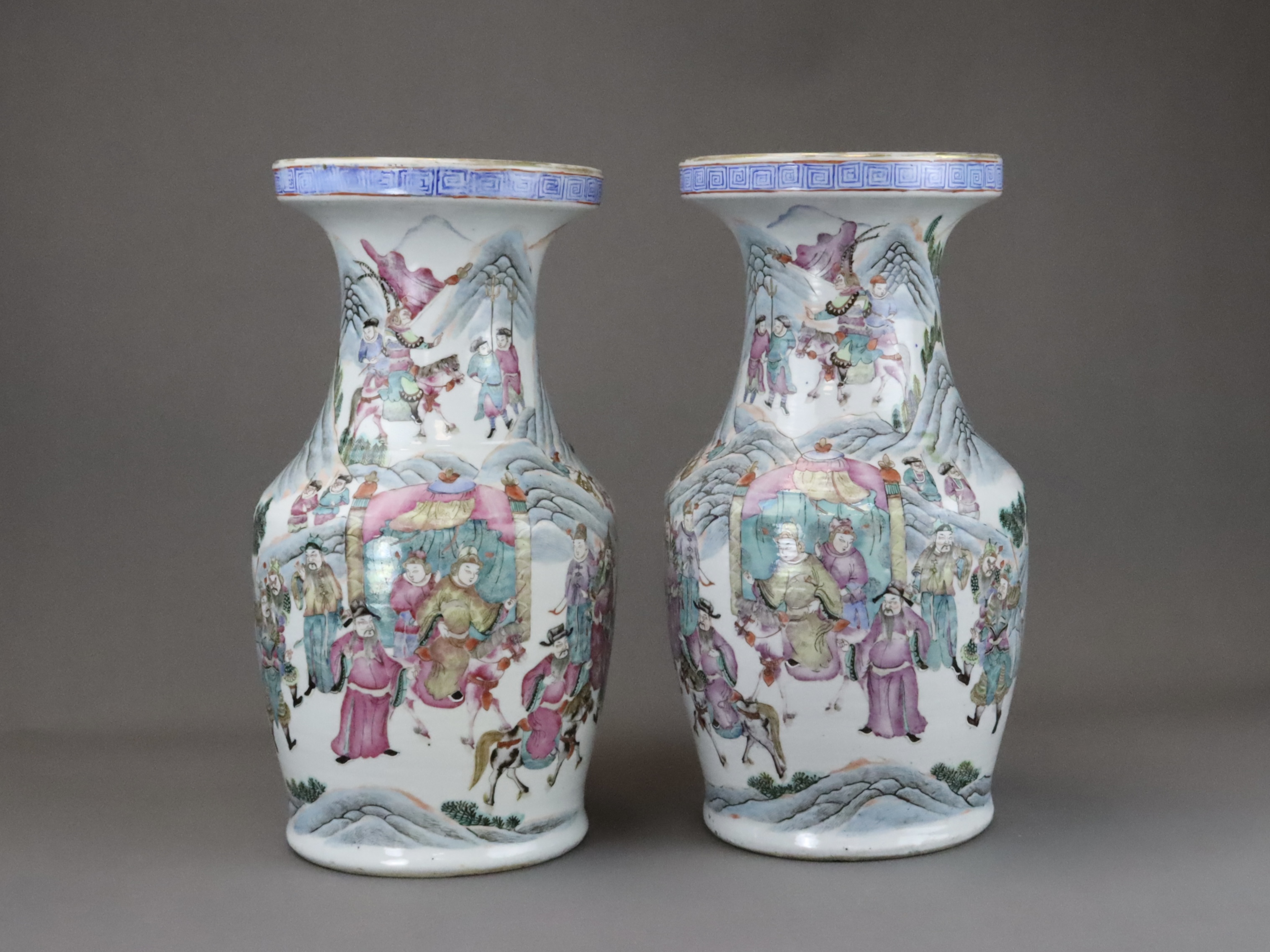 A Pair of 'famille rose' Warrior Vases, 19th century, - Image 2 of 18