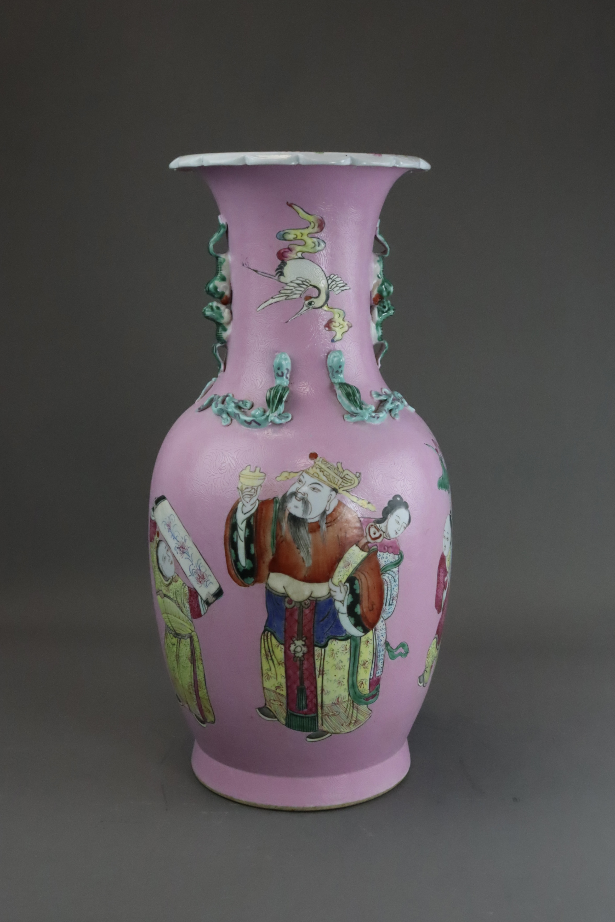 A Good Pair of Pink ground Vases with Immortals, 19th century, - Image 12 of 14