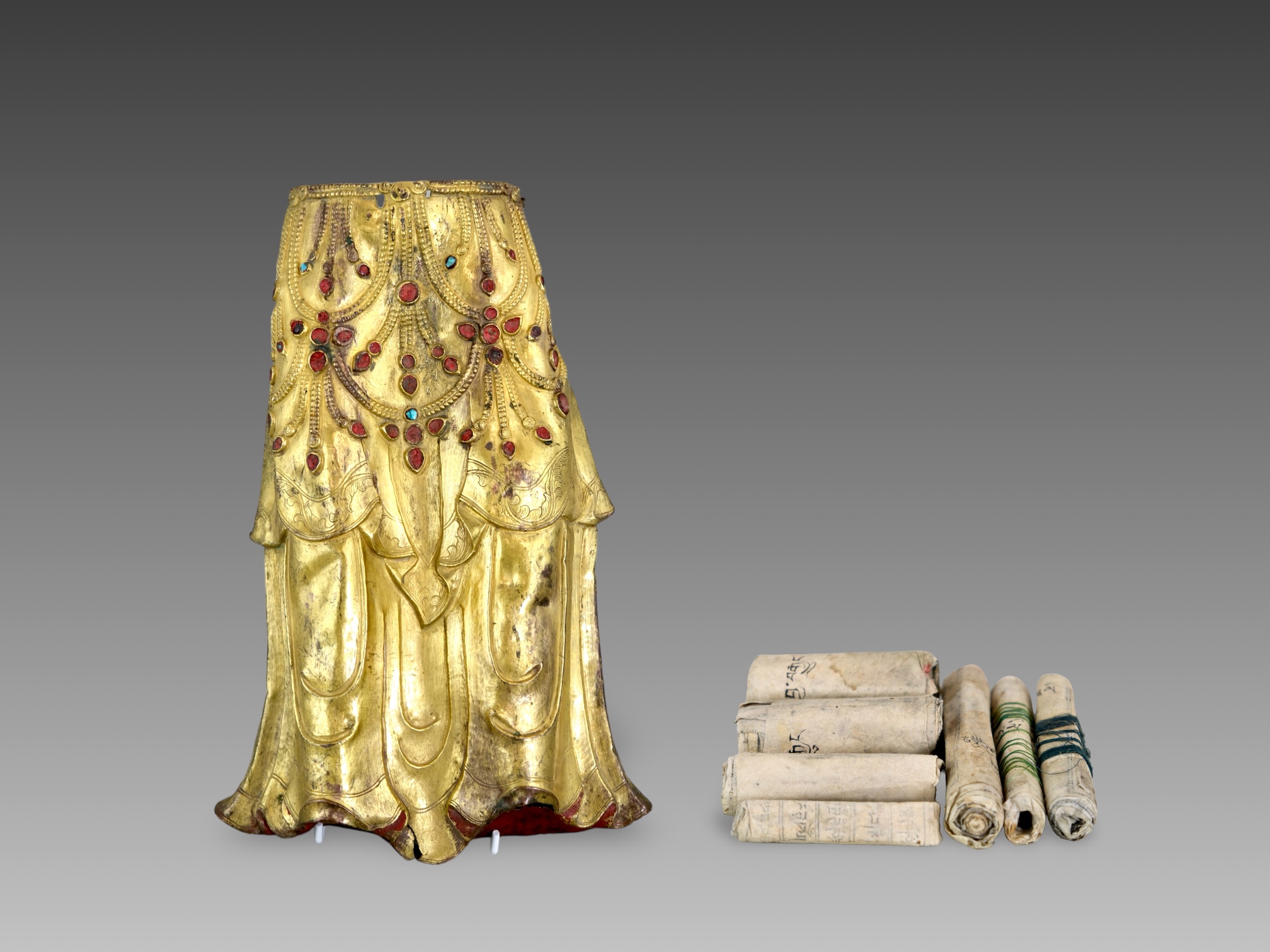 A Repousse Gilt Copper Bodhisattva Lower Robe, Qing dynasty,