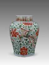 A Wucai Phoenix Jar, Shunzhi,