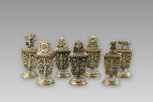 A Rare Group of Seven Copper alloy Altar Emblems, 17/18th century,