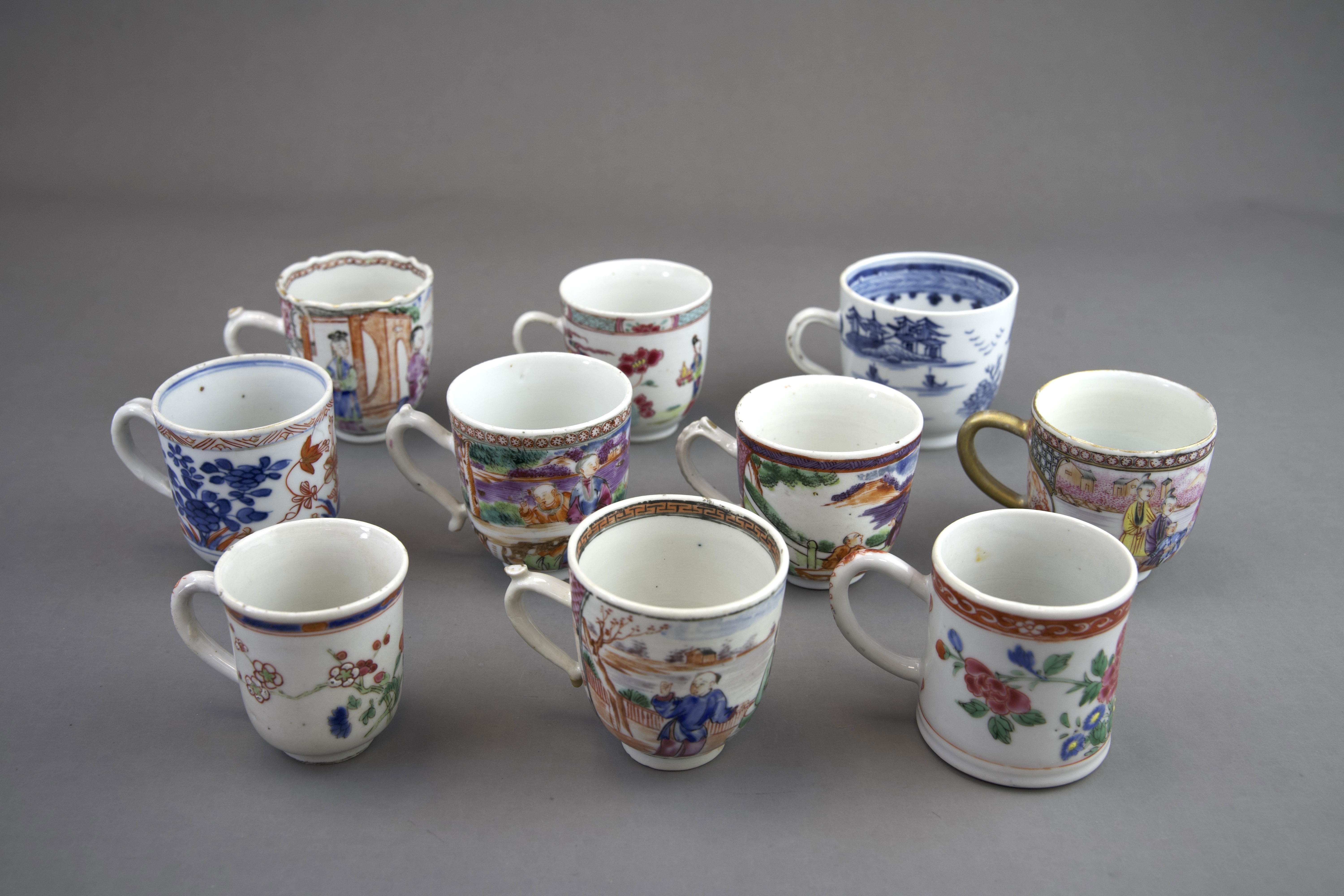 A Set of 10 Blue and White and 'famille rose' Coffee Cups, 18th century - Image 2 of 6
