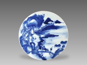 A Blue and White Landscape Roundel, 19th century,