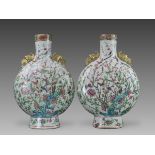 A Pair of 'famille rose' Moonflasks, 19th century,