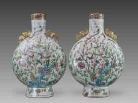 A Pair of 'famille rose' Moonflasks, 19th century,