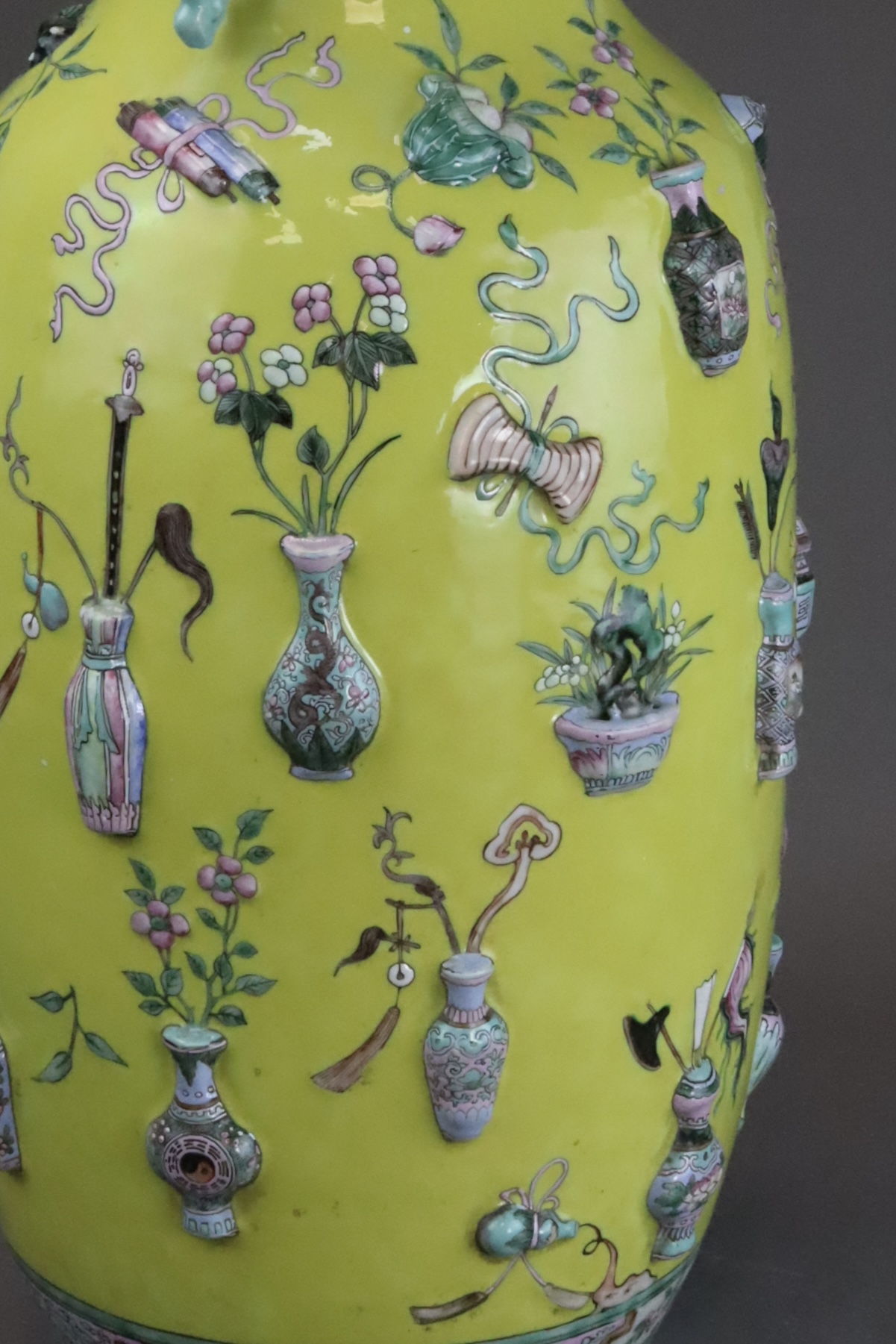 A Large Yellow Ground Moulded Vase, 19th century, - Image 7 of 14