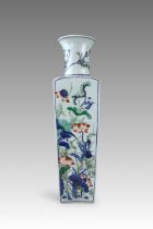 A 'famille verte' Rouleau Vase of Square Section,19th century,