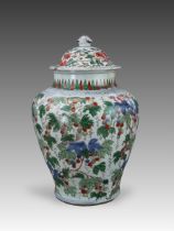 A 'famille verte' Squirrel and Grapevine Jar, and a cover, early Kangxi