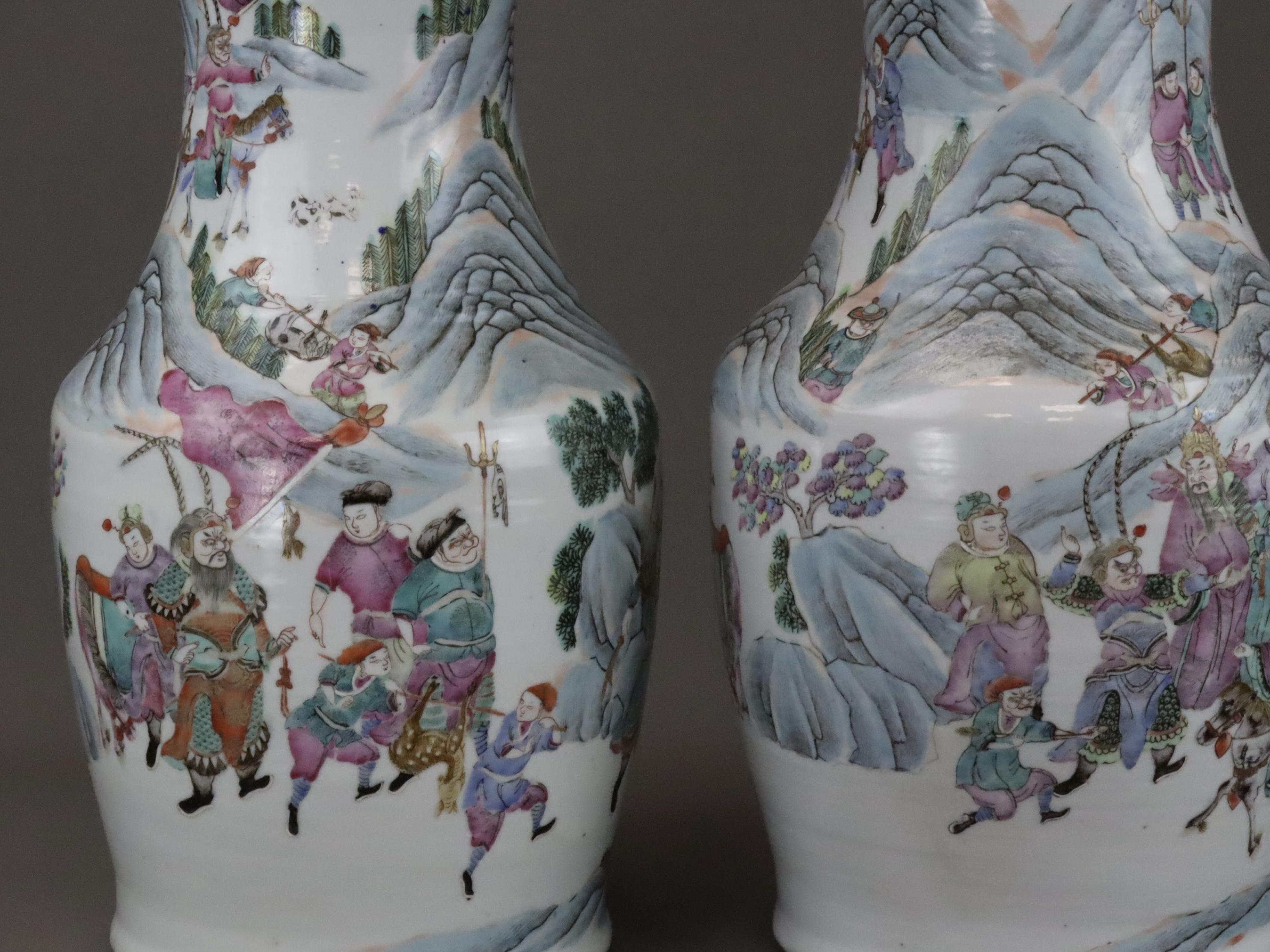 A Pair of 'famille rose' Warrior Vases, 19th century, - Image 10 of 18