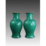 A Pair of Apple Green Vases, 19th century