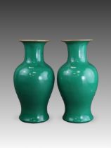 A Pair of Apple Green Vases, 19th century