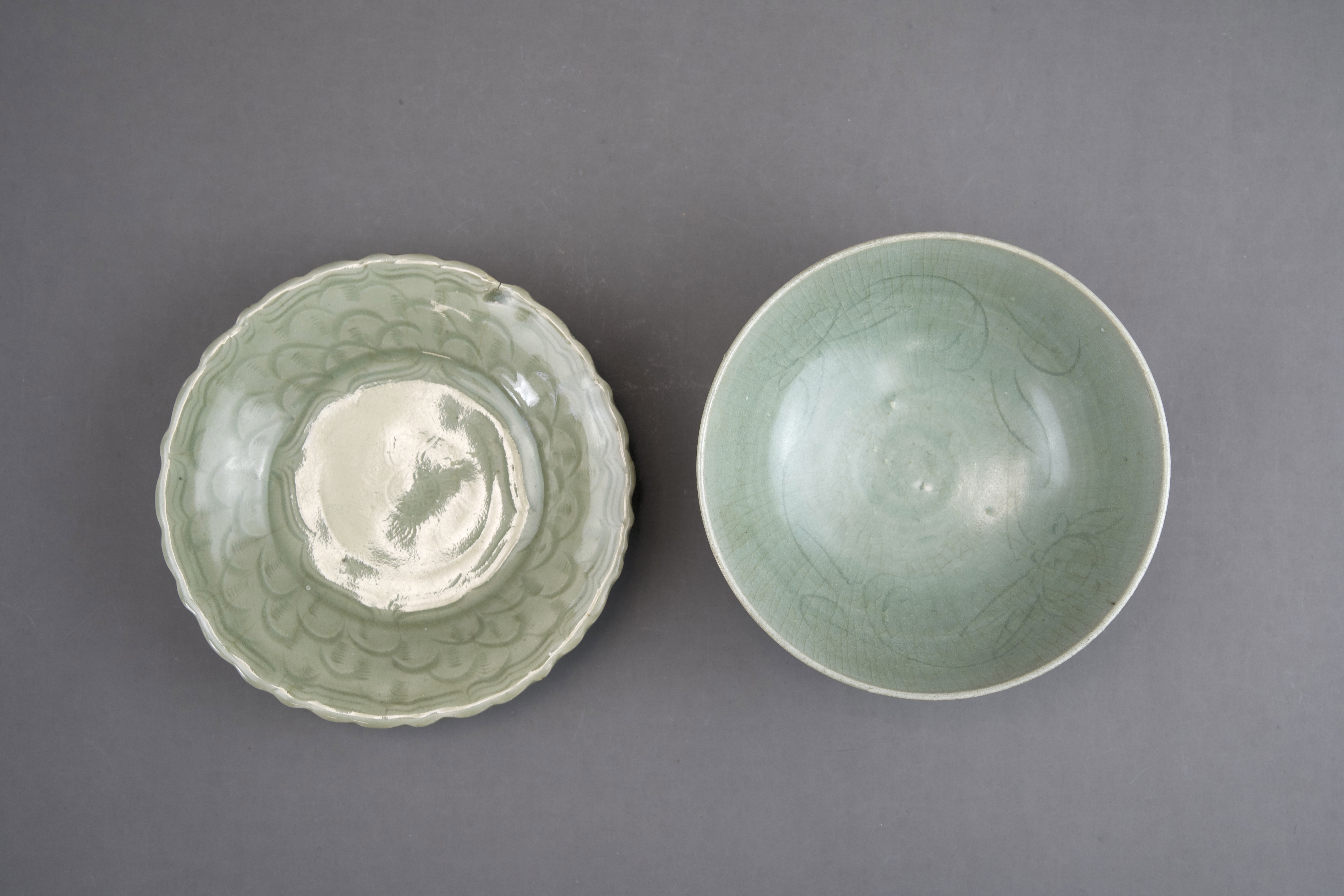A Carved Celadon Dish and Bowl, Song dynasty and later - Image 2 of 7