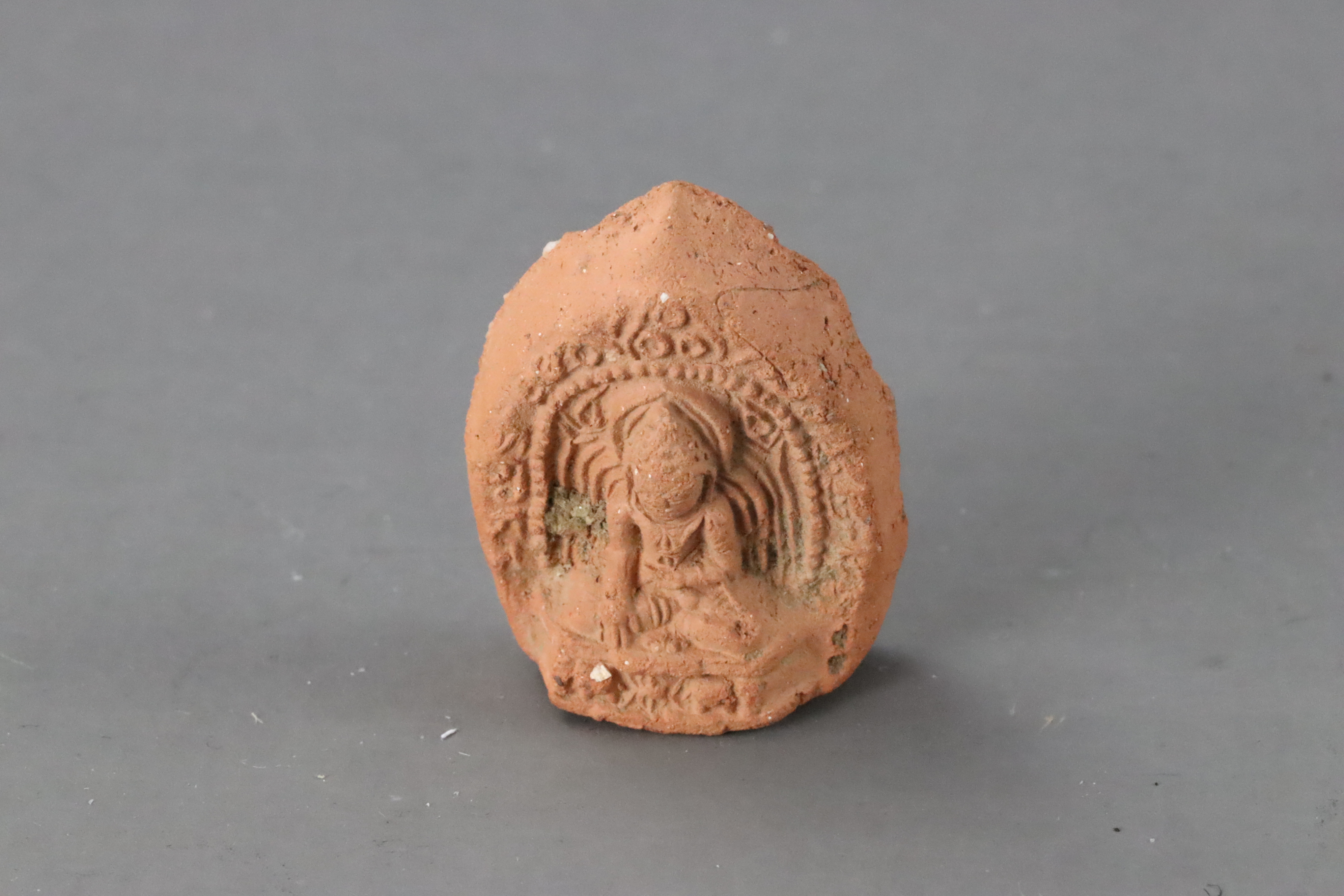 Six moulded Pottery Tsa Tsa, Qing dynasty, A Miniature Bronze seated Bodhisattvas, and a copper Gau, - Image 10 of 18