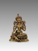 A Gilt Bronze Seated figure of Green Tara, 18/19th century,